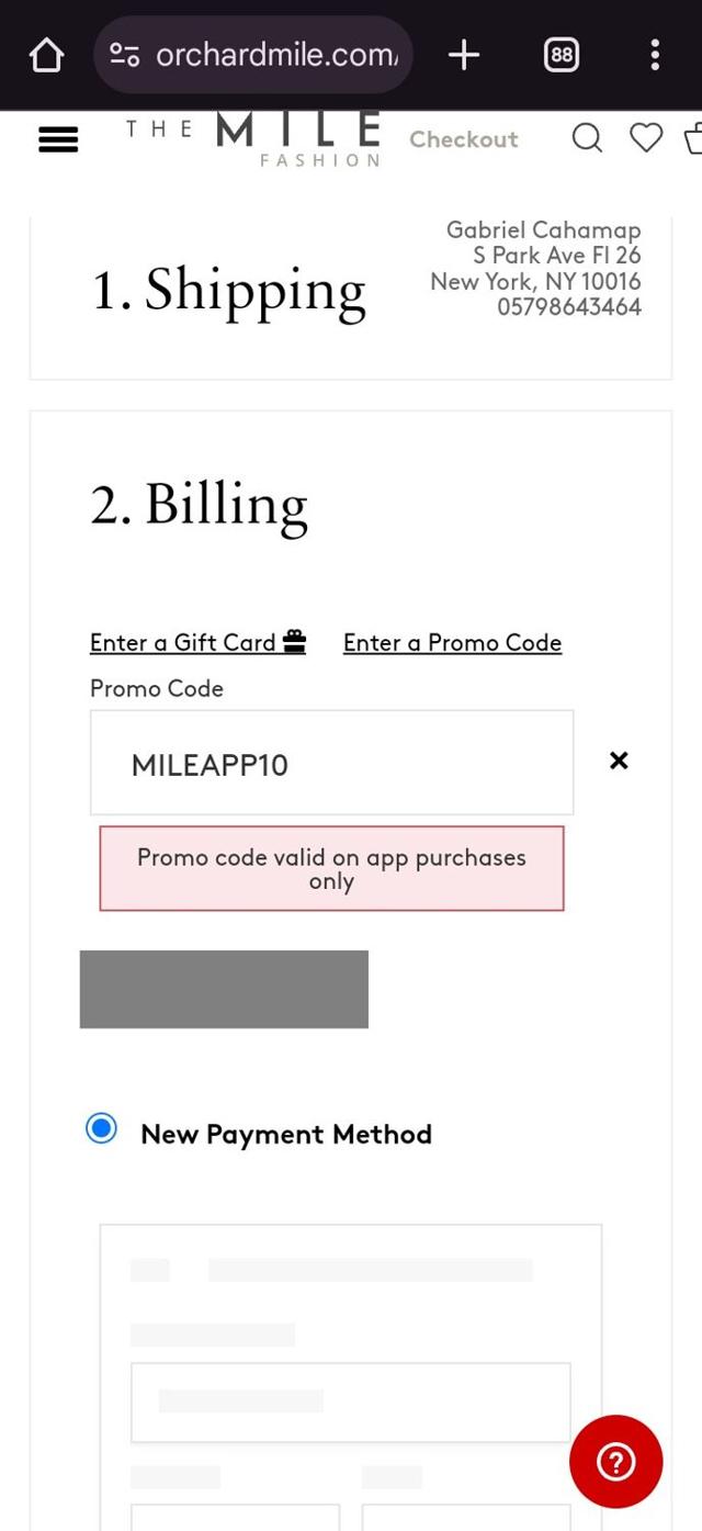 Orchard Mile checkout page showing Orchard Mile promo code box | Screenshot taken by SimplyCodes community member on Oct 5, 2024