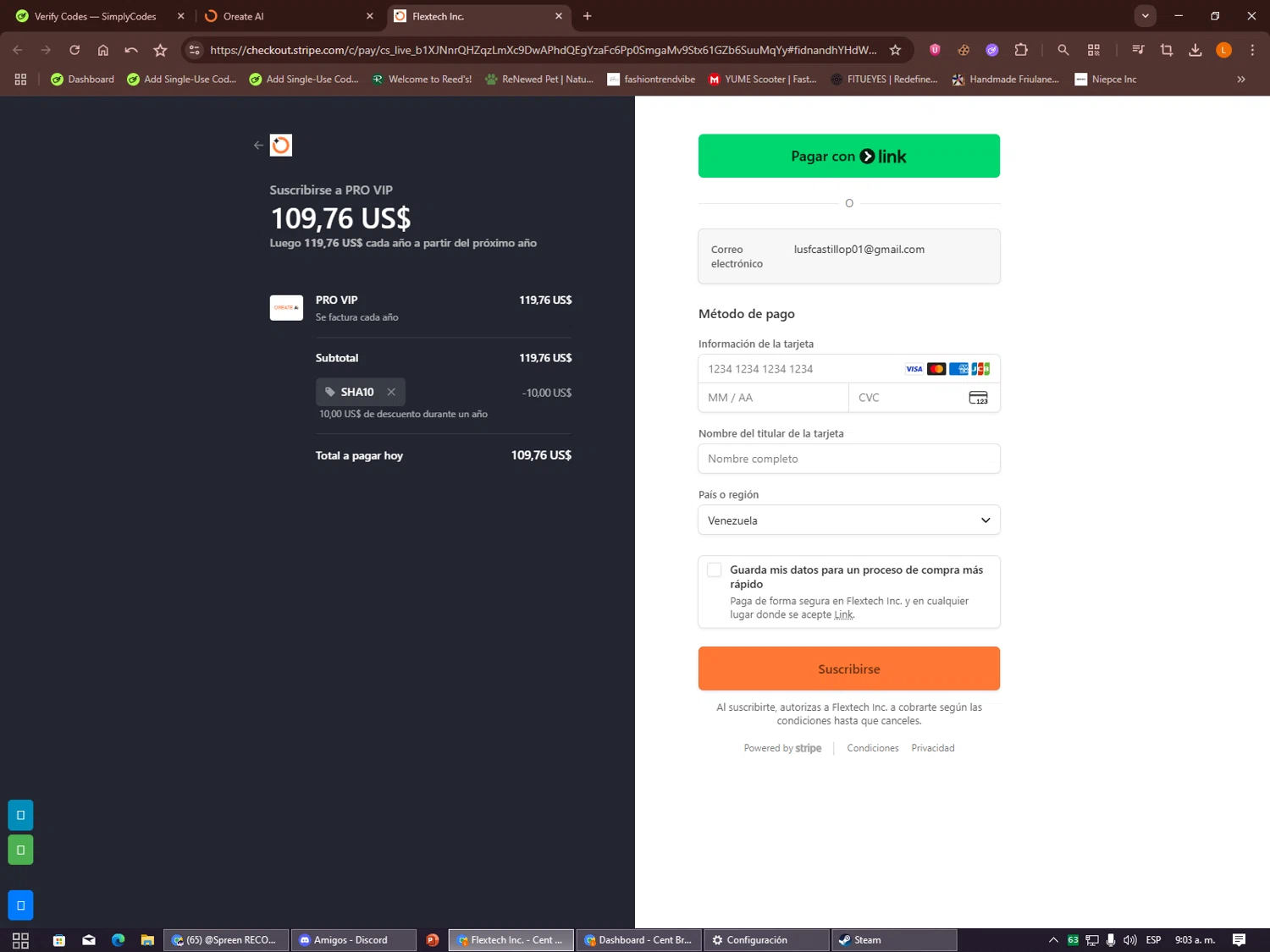 Oreate AI promo code screenshot showing code SHA10 applied at Oreate AI checkout page. Uploaded by SimplyCodes community member Alalee on Dec 21, 2025