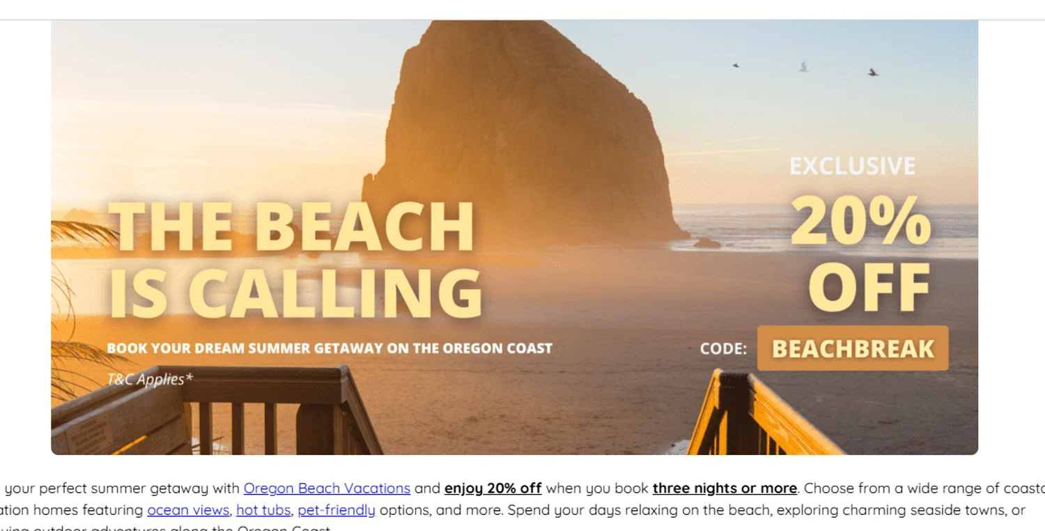 Oregon Beach Vacations checkout page showing Oregon Beach Vacations promo code box | Screenshot taken by SimplyCodes community member on Aug 7, 2025