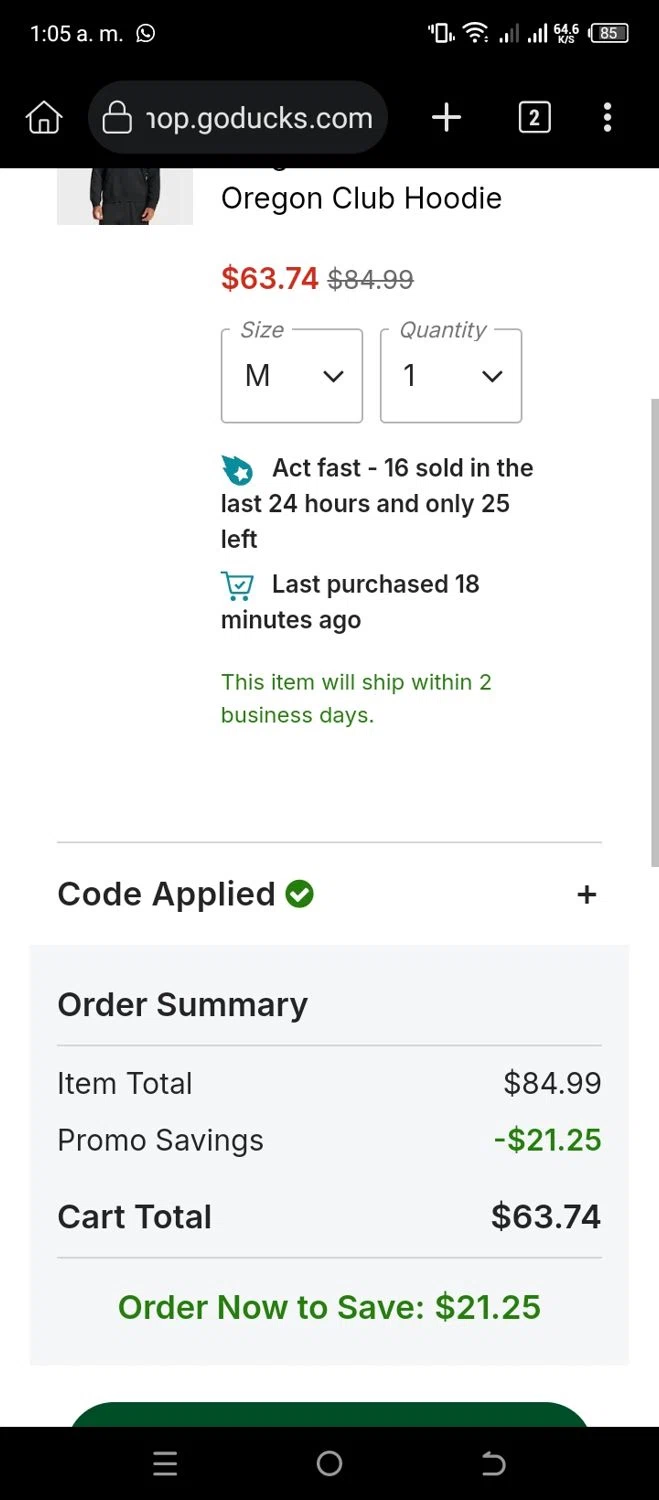 Oregon Ducks Store promo code screenshot showing code 25NOMIN applied at Oregon Ducks Store checkout page. Uploaded by SimplyCodes community member CleverSleuth6613 on Dec 3, 2025