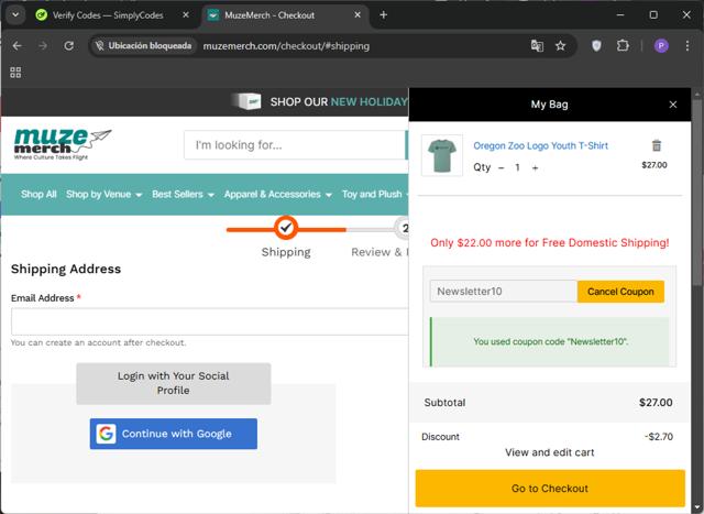 Oregon Zoo checkout page showing Oregon Zoo discount code box | Screenshot taken by SimplyCodes community member on Nov 23, 2024
