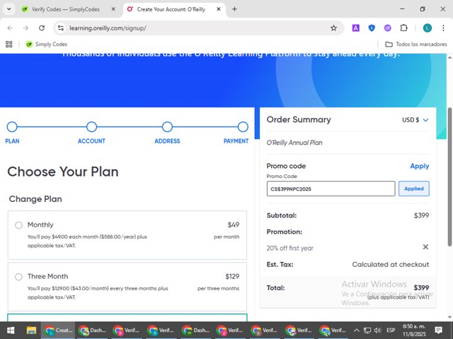 O'Reilly checkout page showing O'Reilly coupon code box | Screenshot taken by SimplyCodes community member on Aug 11, 2025