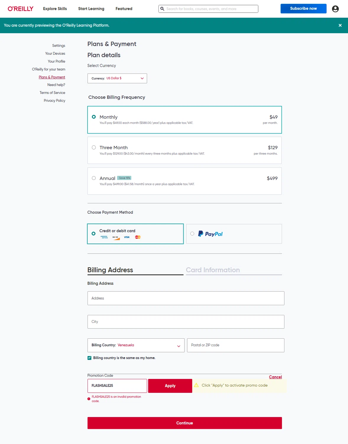 O'Reilly coupon code screenshot showing code FLASHSALE25 applied at O'Reilly checkout page. Uploaded by SimplyCodes community member CarmenAyuth on Jun 24, 2025