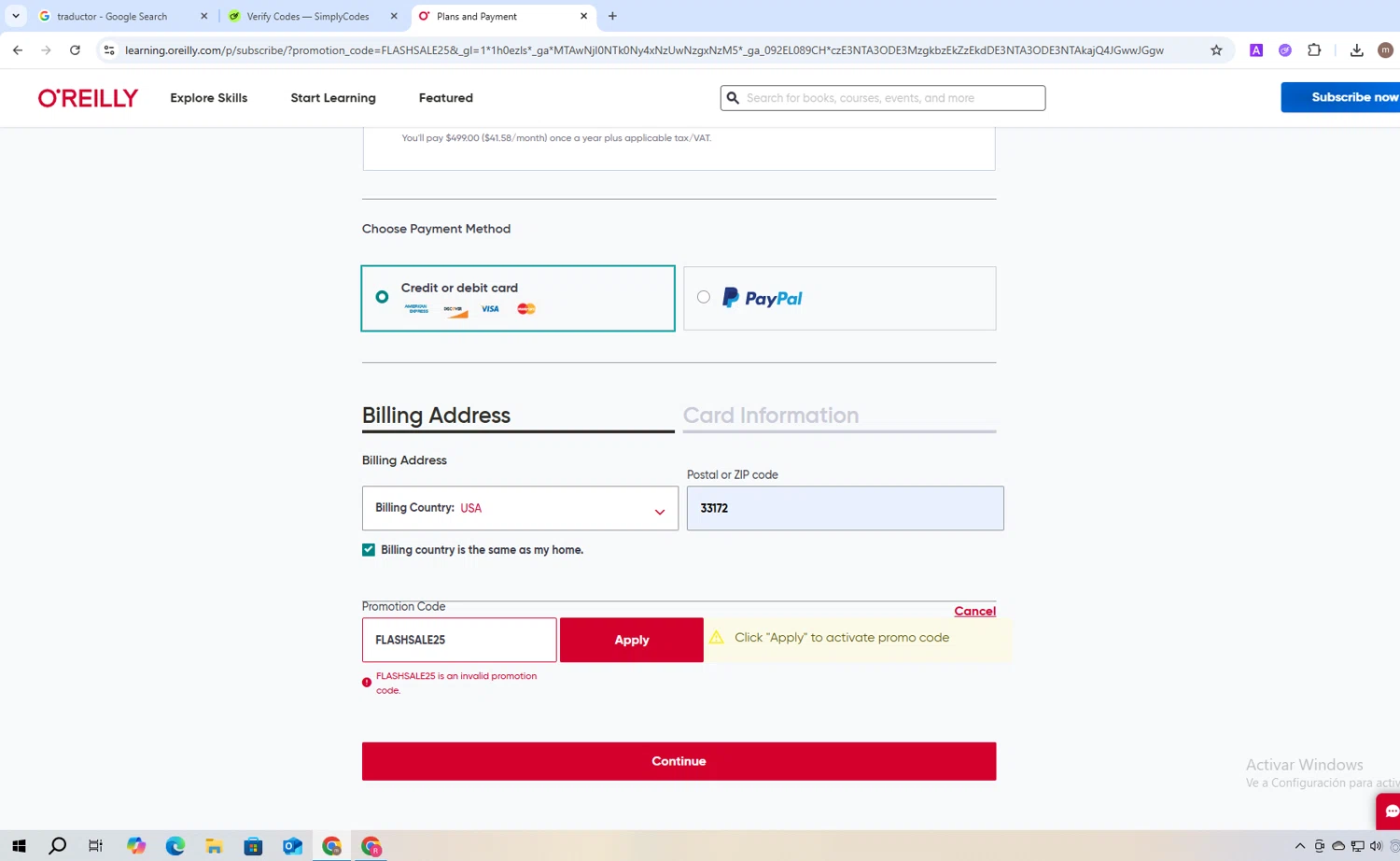 O'Reilly coupon code screenshot showing code FLASHSALE25 applied at O'Reilly checkout page. Uploaded by SimplyCodes community member MightyMaven4946 on Jun 24, 2025