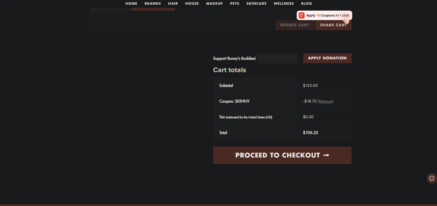 Organic Bunny coupon code screenshot showing code SKINNY applied at Organic Bunny checkout page. Uploaded by SimplyCodes community member Nicoletorres on Oct 3, 2025