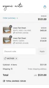 Organic Erotic coupon verification screenshot