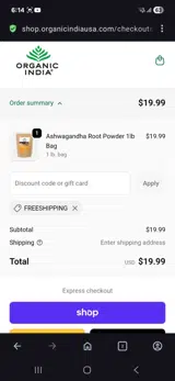 Organic India coupon verification screenshot