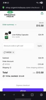 Organic India coupon verification screenshot