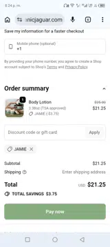 JAMIE coupon verification screenshot