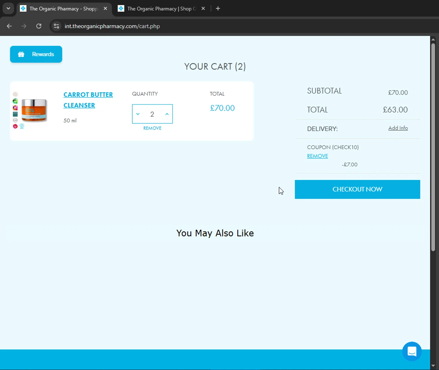 The Organic Pharmacy checkout page showing The Organic Pharmacy discount code box | Screenshot taken by SimplyCodes community member on Nov 18, 2025