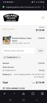 Thankyou15 coupon verification screenshot