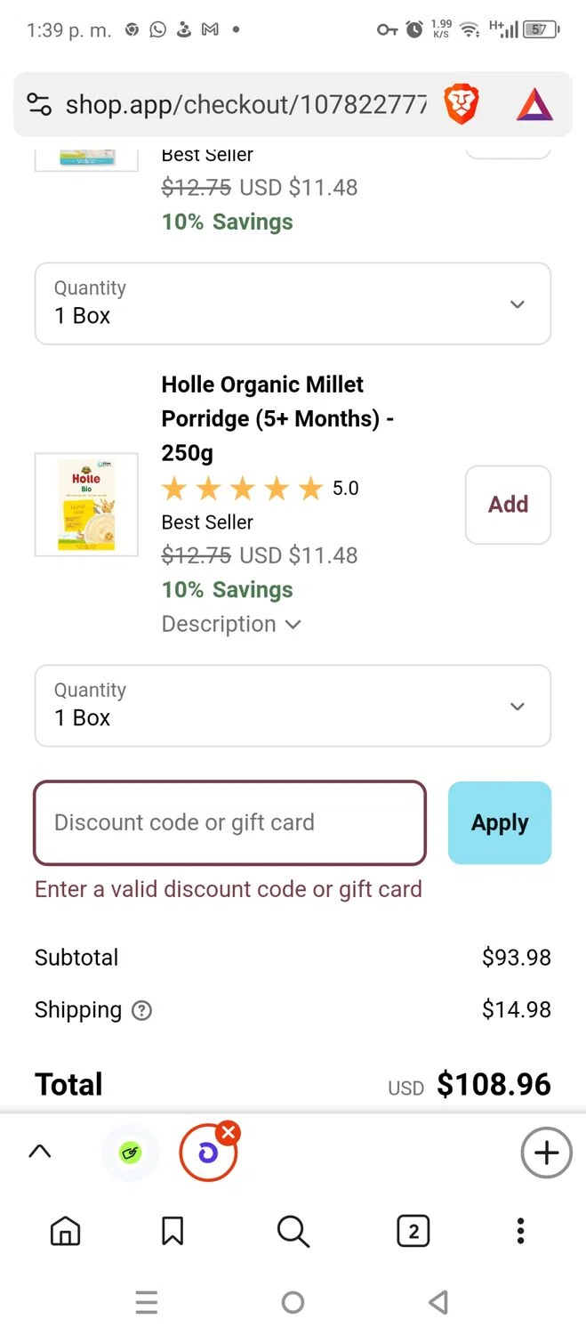 Organic's Best coupon code screenshot showing code hipp10 applied at Organic's Best checkout page. Uploaded by SimplyCodes community member DiscountCollector1489 on Mar 10, 2025