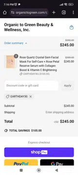EARTHDAY30 coupon verification screenshot