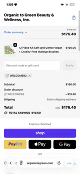 WELCOME92 coupon verification screenshot