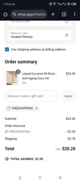 FREESHIPPING coupon verification screenshot
