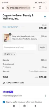NEW10 coupon verification screenshot