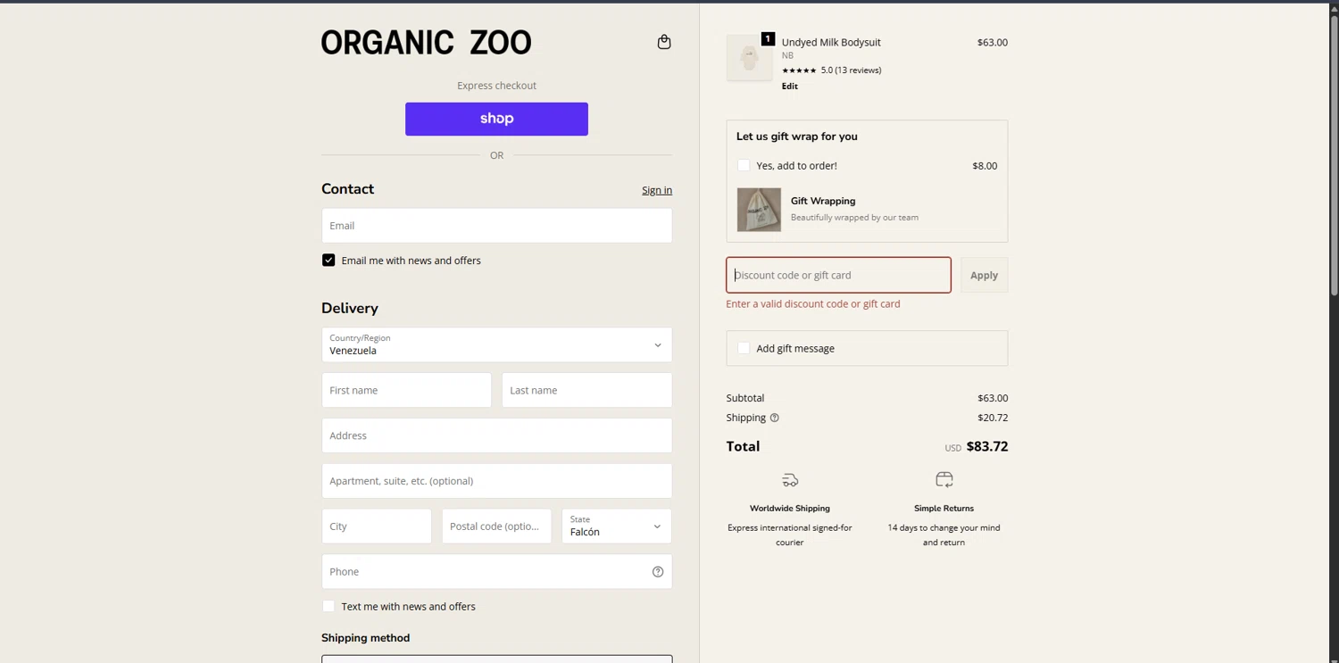 Organic Zoo discount code screenshot showing code VIPBF25 applied at Organic Zoo checkout page. Uploaded by SimplyCodes community member GoldMonarch2173 on Jan 2, 2026