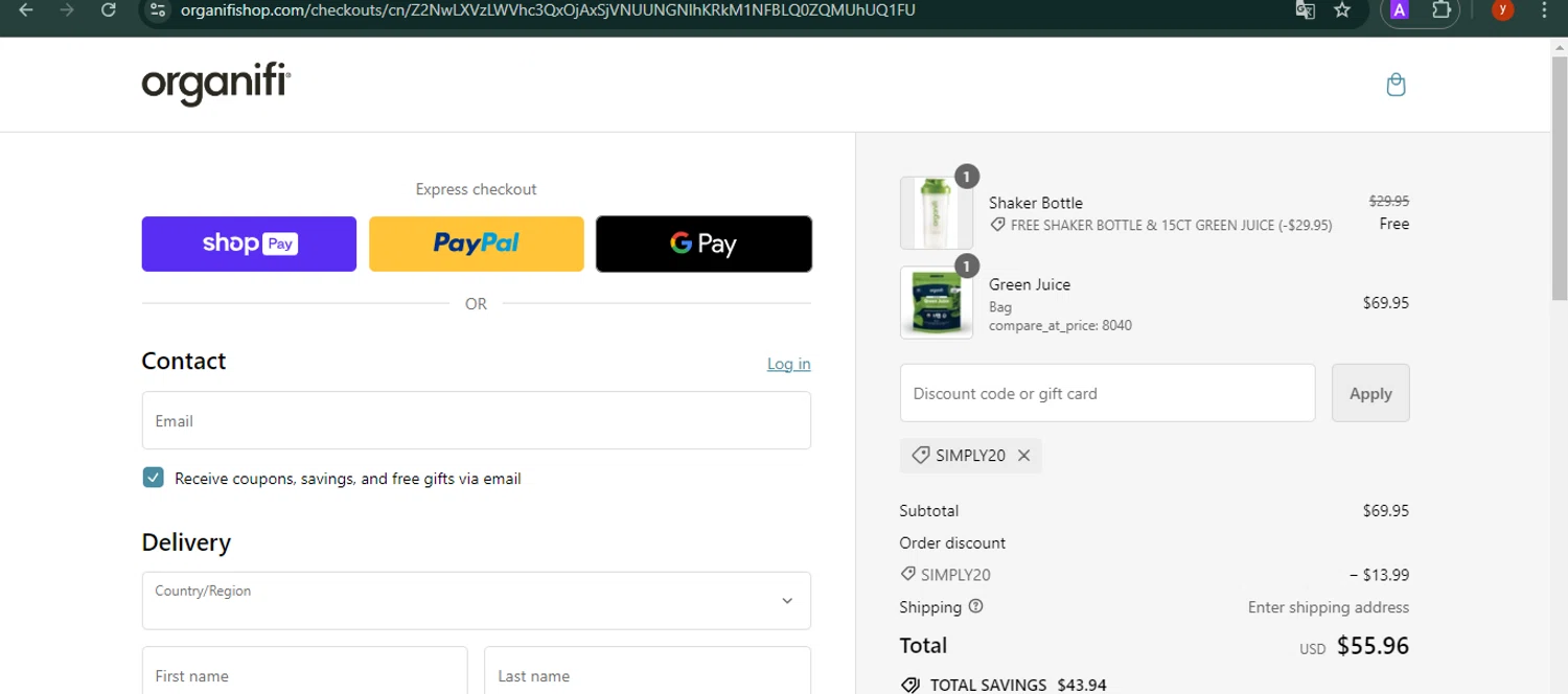 where to use Organifi promo code box