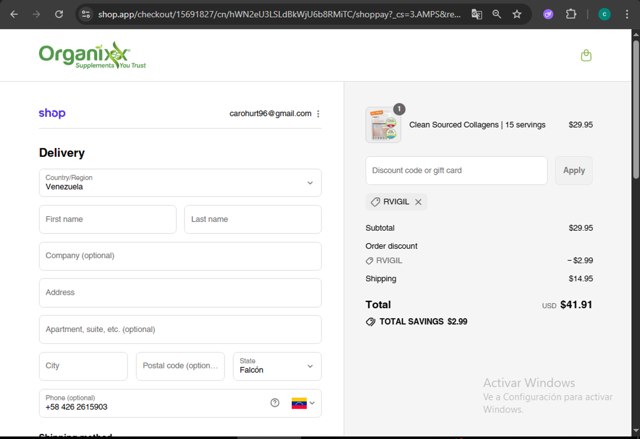 Organixx checkout page showing Organixx coupon code box | Screenshot taken by SimplyCodes community member on Sep 6, 2025