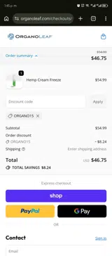 ORGANO15 coupon verification screenshot