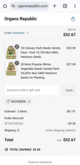 WCFSEEDS coupon verification screenshot