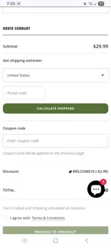 WELCOME10 coupon verification screenshot