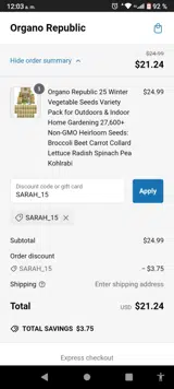 SARAH_15 coupon verification screenshot