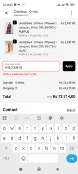 WELCOME15 coupon verification screenshot