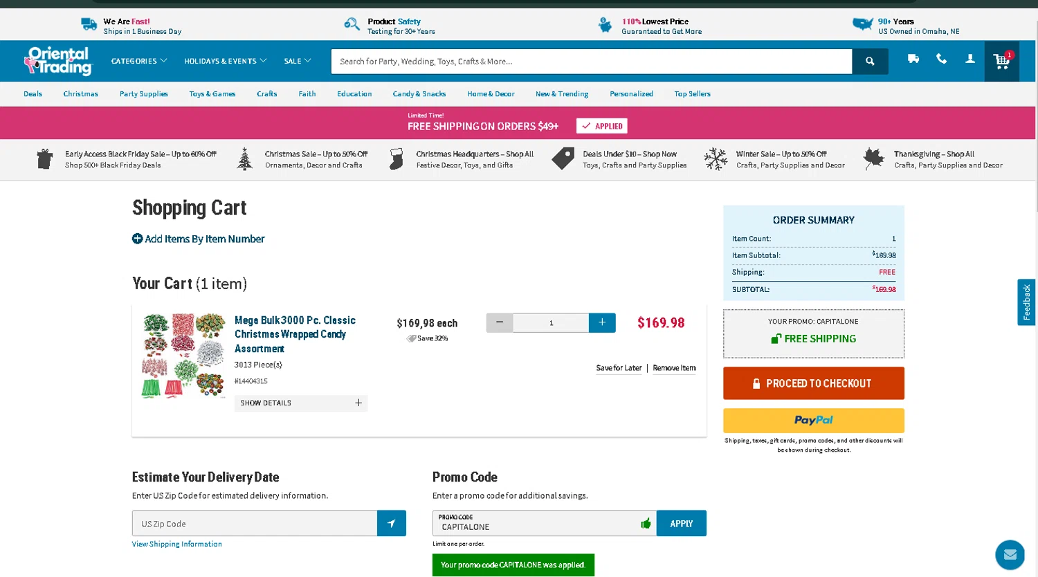 where to use Oriental Trading promo code box