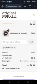 HOLIDAY20 coupon verification screenshot