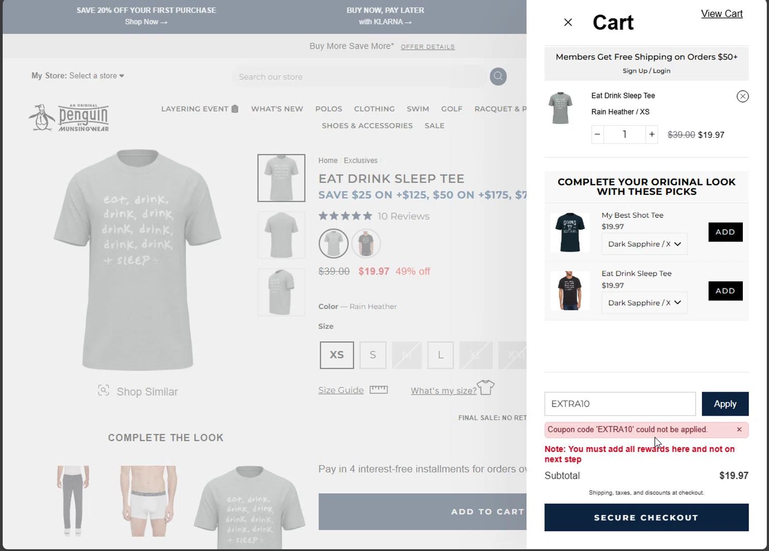 where to use Original Penguin promo code box