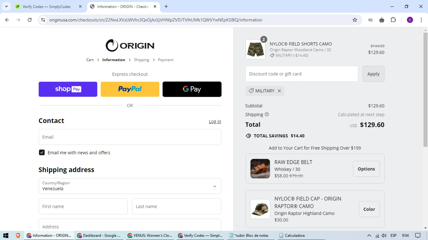 Origin Maine checkout page showing Origin Maine discount code box | Screenshot taken by SimplyCodes community member on Aug 17, 2024