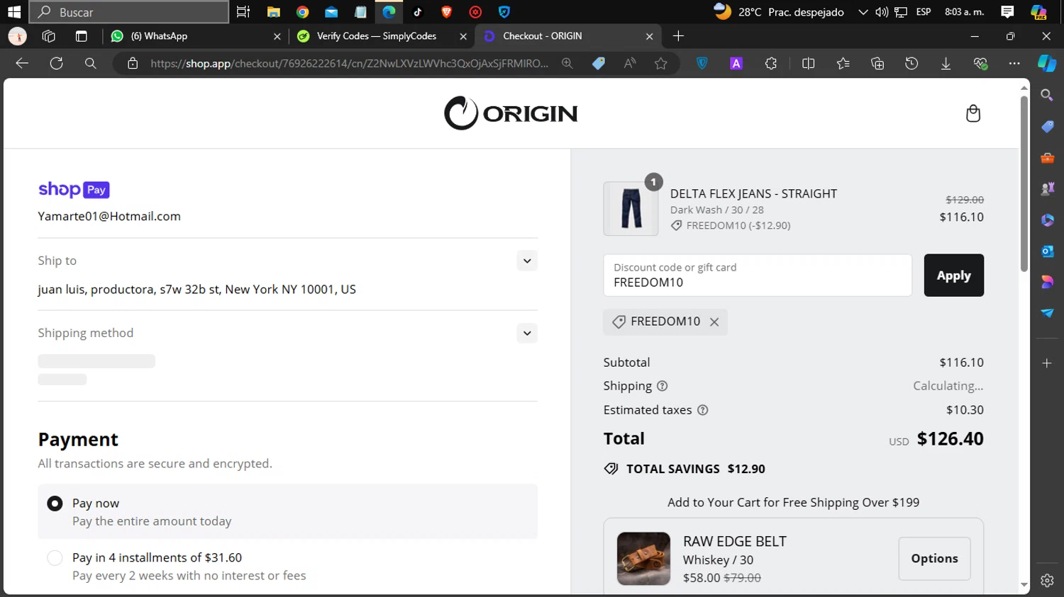 Origin Maine checkout page showing Origin Maine discount code box | Screenshot taken by SimplyCodes community member on Jul 1, 2024