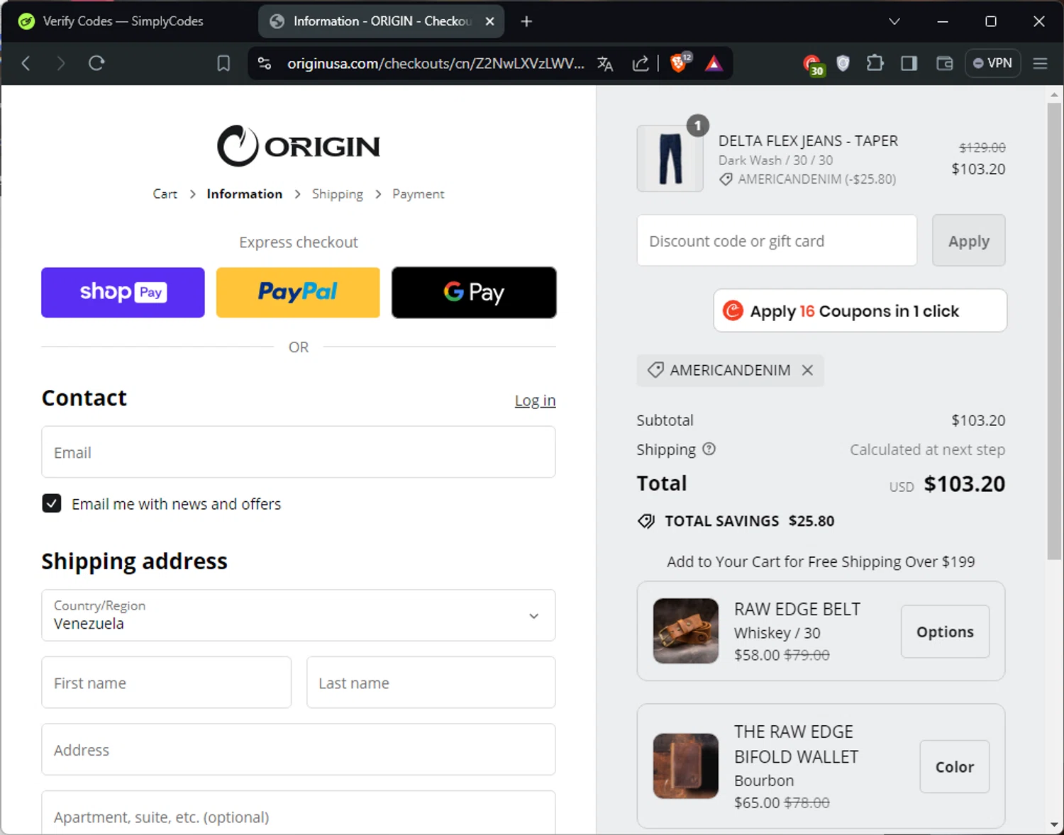 Origin Maine checkout page showing Origin Maine discount code box | Screenshot taken by SimplyCodes community member on Jun 19, 2024