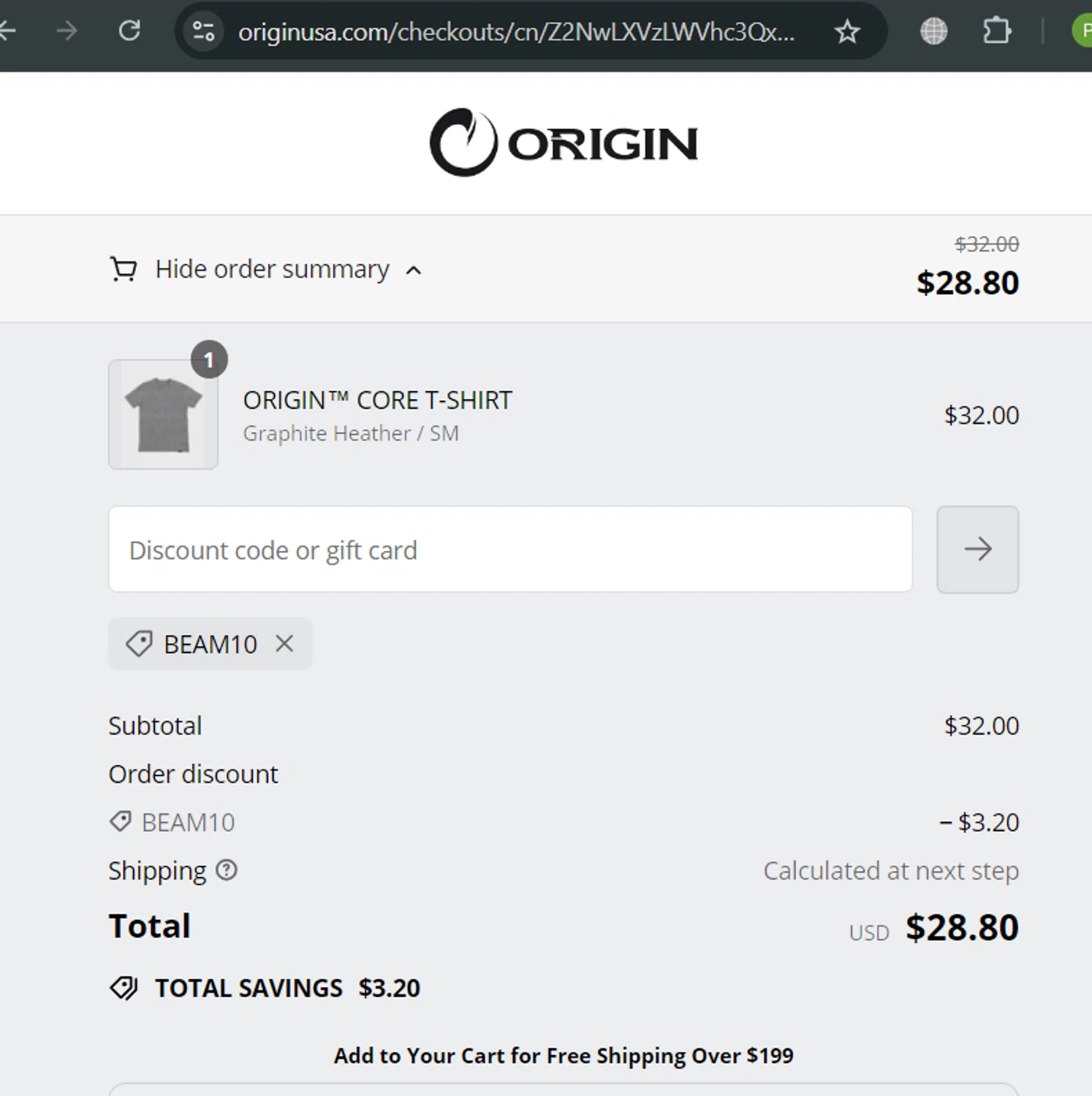 Origin Maine checkout page showing Origin Maine discount code box | Screenshot taken by SimplyCodes community member on Aug 16, 2024