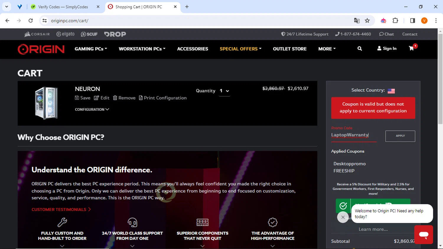 where to use Origin PC promo code box