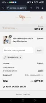 ORIJINHONOR coupon verification screenshot