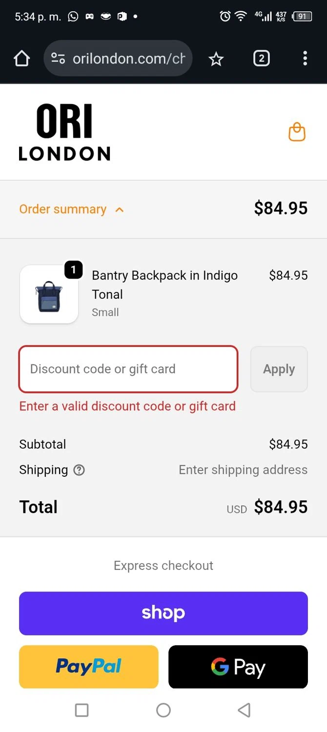 ORI London discount code screenshot showing code SHIHTZU applied at ORI London checkout page. Uploaded by SimplyCodes community member CARLOSSLIM on Nov 30, 2025