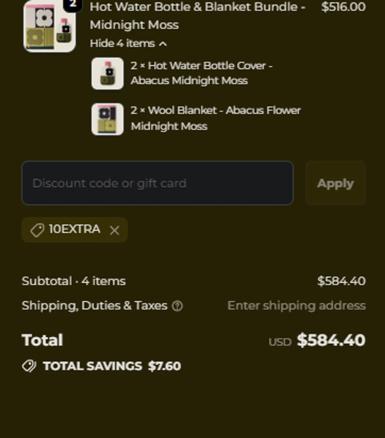 Orla Kiely promo code screenshot showing code 10EXTRA applied at Orla Kiely checkout page. Uploaded by SimplyCodes community member ThriftyMaestro188 on Dec 23, 2025