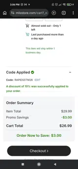 RAPIDSSTM26 coupon verification screenshot