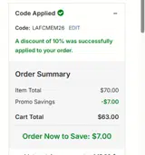 LAFCMEM26 coupon verification screenshot