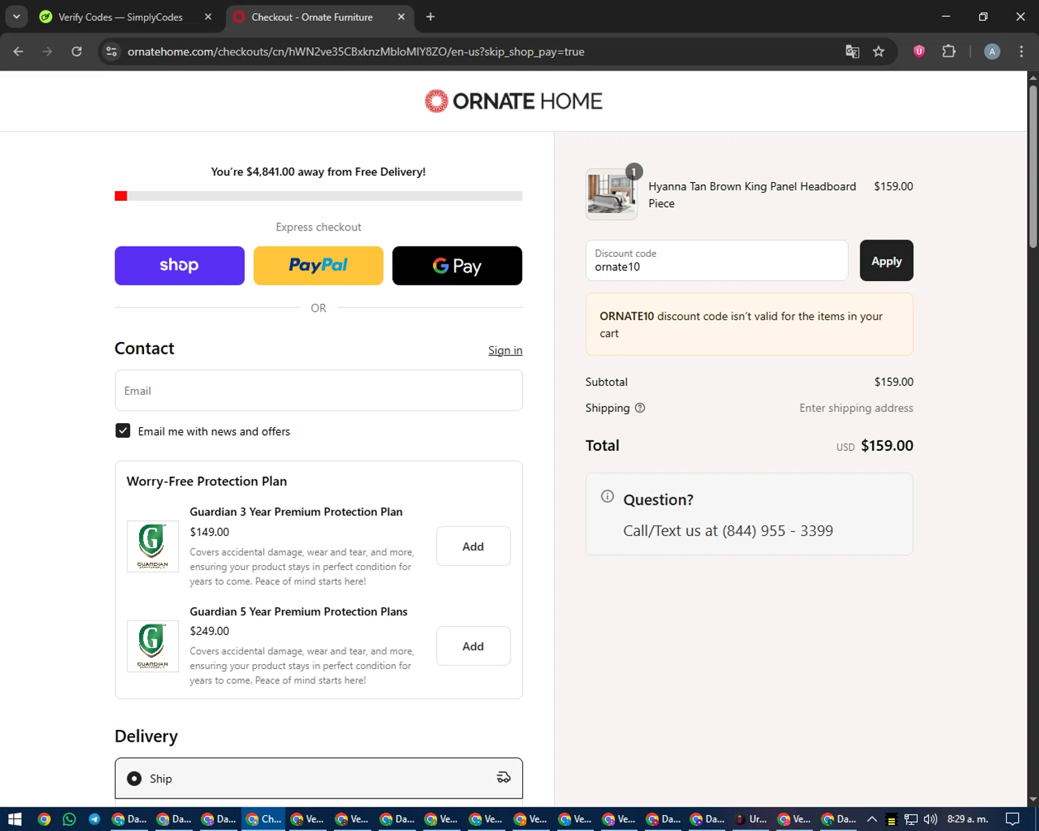Ornate Home discount code screenshot showing code ornate10 applied at Ornate Home checkout page. Uploaded by SimplyCodes community member trippieredd on Sep 13, 2025