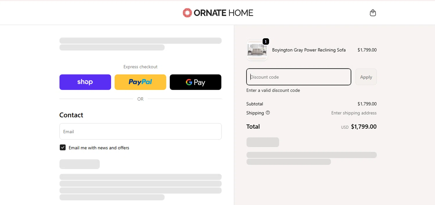Ornate Home discount code screenshot showing code NEWYEARSALE applied at Ornate Home checkout page. Uploaded by SimplyCodes community member CashAce9852 on Jan 15, 2026