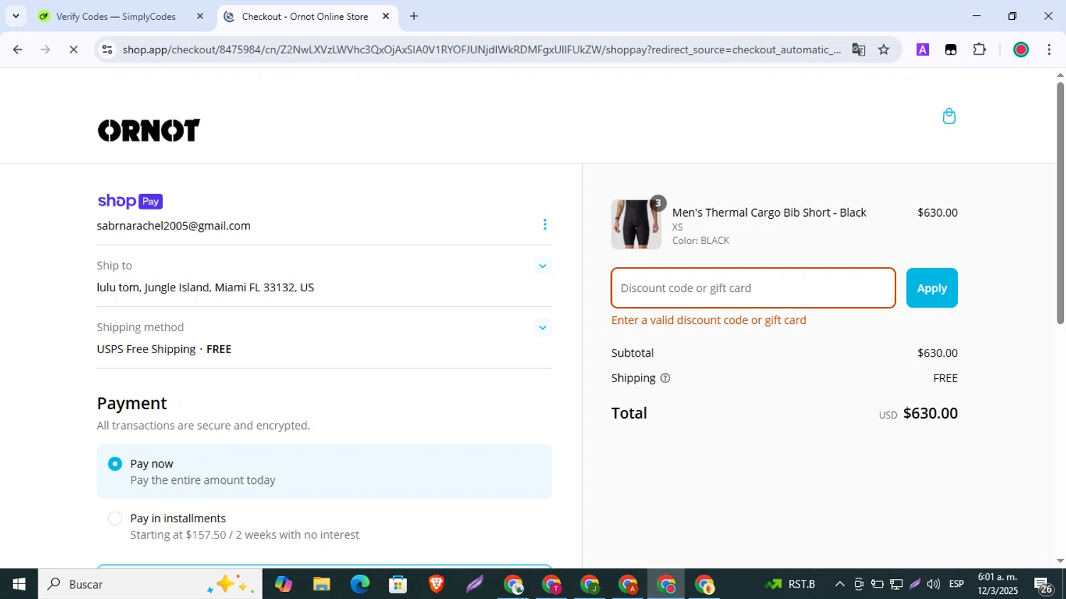 Ornot Bike discount code screenshot showing code GGPARK applied at Ornot Bike checkout page. Uploaded by SimplyCodes community member BrilliantLynx1642 on Mar 12, 2025