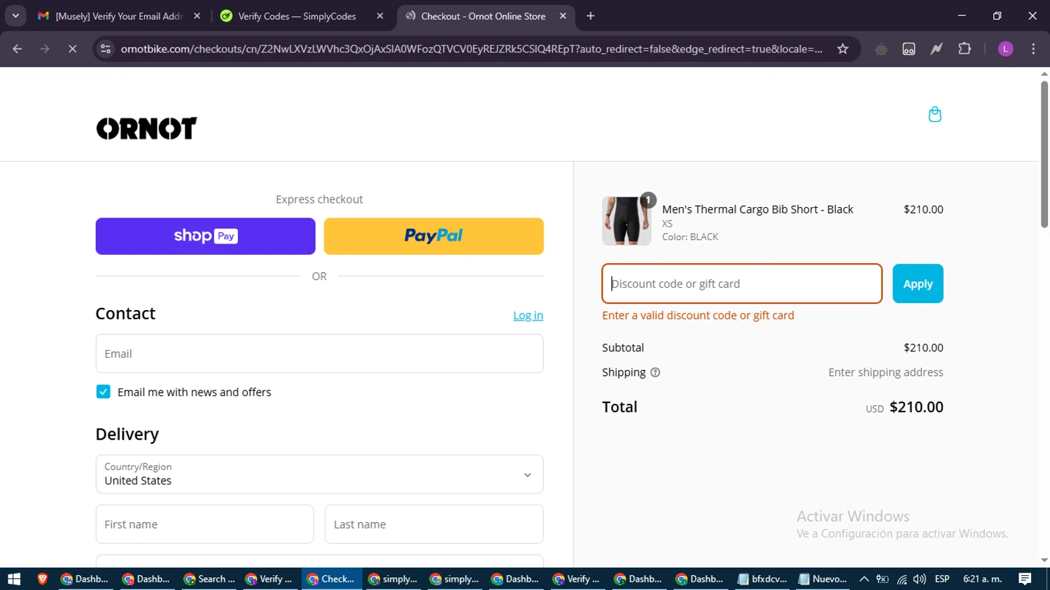 Ornot Bike discount code screenshot showing code GGPARK applied at Ornot Bike checkout page. Uploaded by SimplyCodes community member RewardScout5160 on Mar 12, 2025