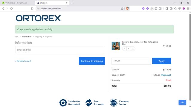 Ortorex checkout page showing Ortorex promo code box | Screenshot taken by SimplyCodes community member on Jul 19, 2025