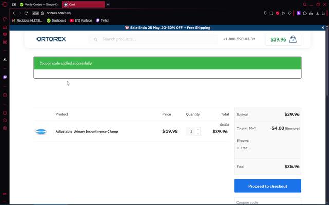 Ortorex checkout page showing Ortorex promo code box | Screenshot taken by SimplyCodes community member on May 24, 2025
