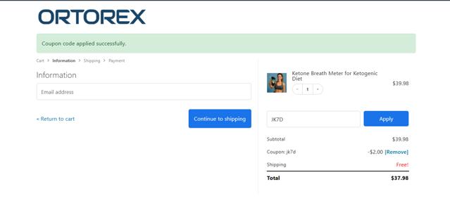 Ortorex checkout page showing Ortorex promo code box | Screenshot taken by SimplyCodes community member on Jun 14, 2025