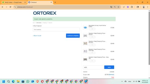 Ortorex checkout page showing Ortorex promo code box | Screenshot taken by SimplyCodes community member on May 24, 2025
