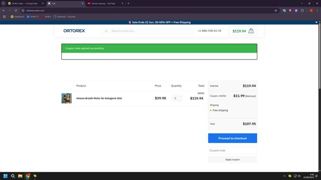 Ortorex checkout page showing Ortorex promo code box | Screenshot taken by SimplyCodes community member on Jun 21, 2025